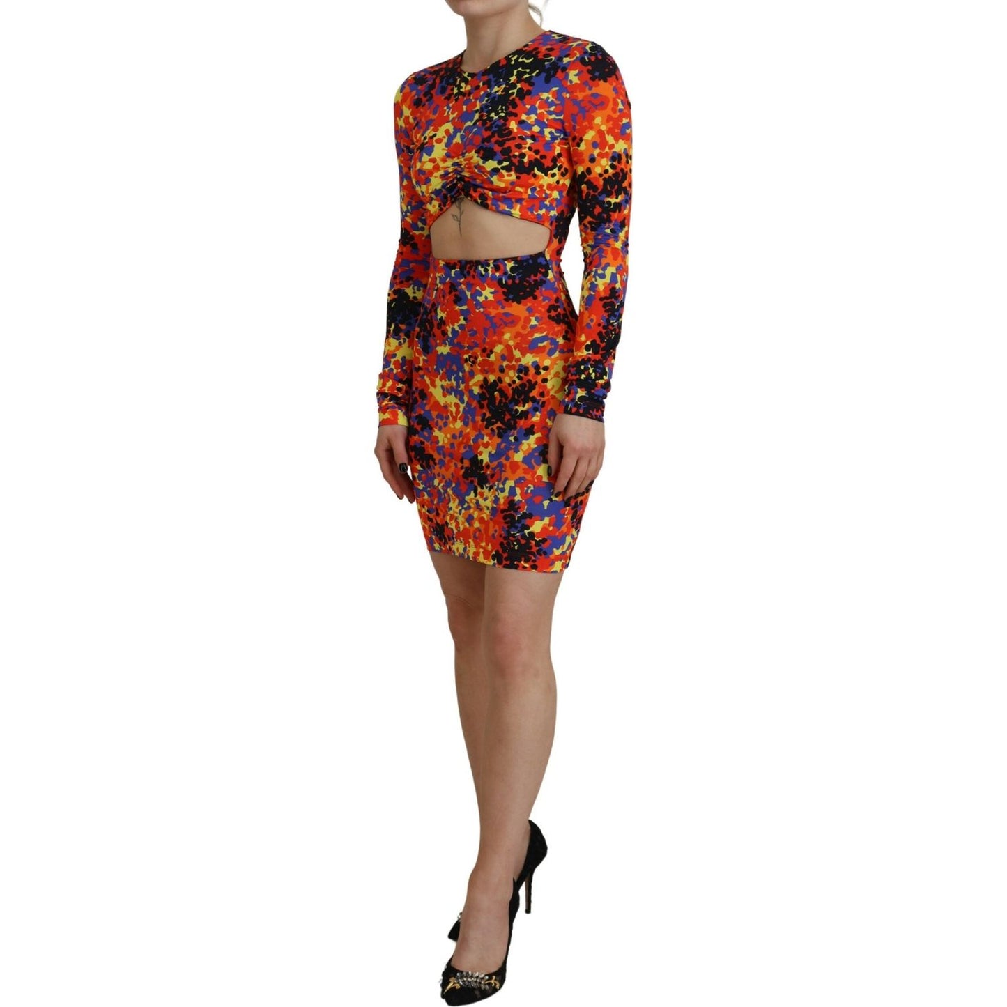 Dsquared² Multicolor Batik Open Belly Long Sleeves Dress DR28842-38