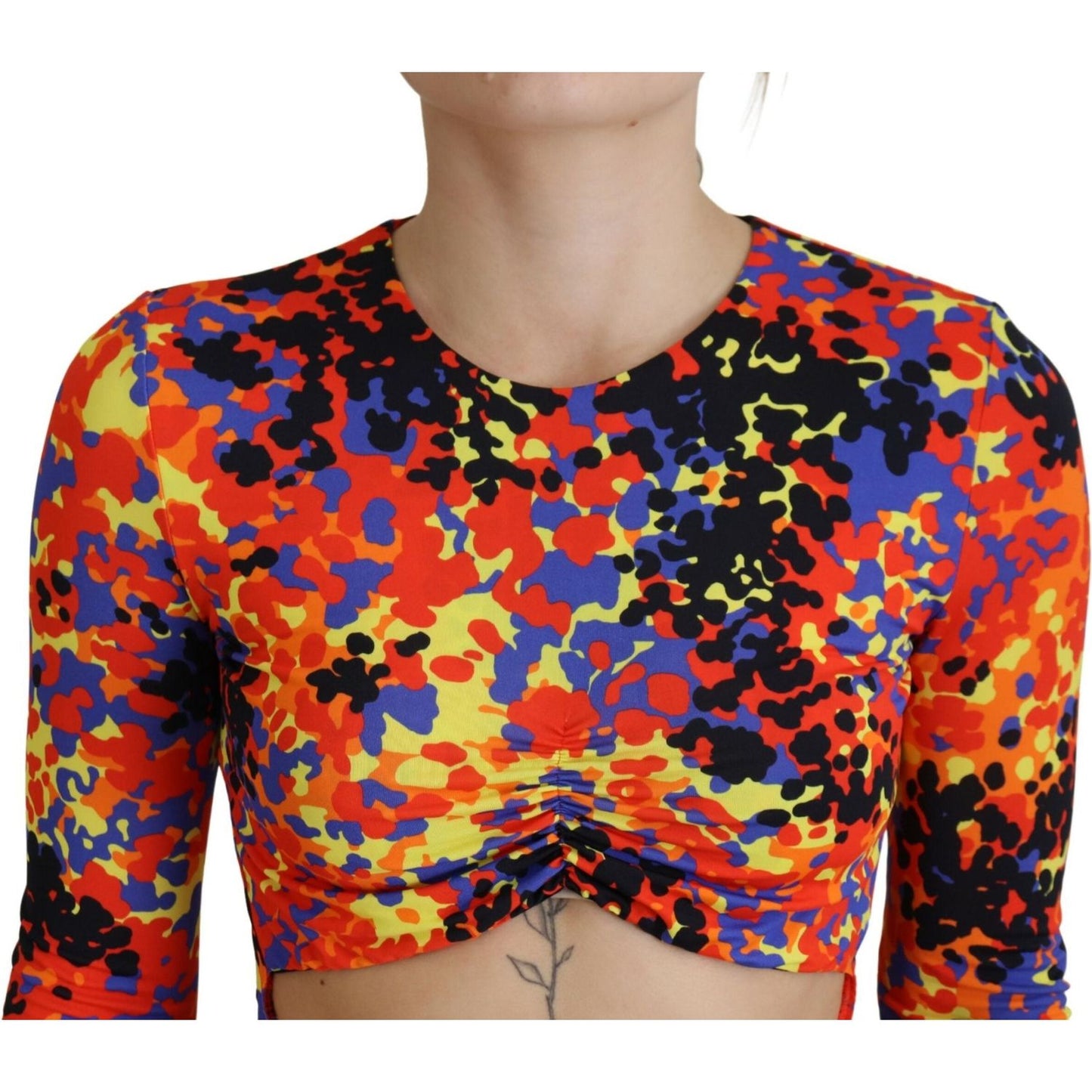 Dsquared² Multicolor Batik Open Belly Long Sleeves Dress DR28842-38