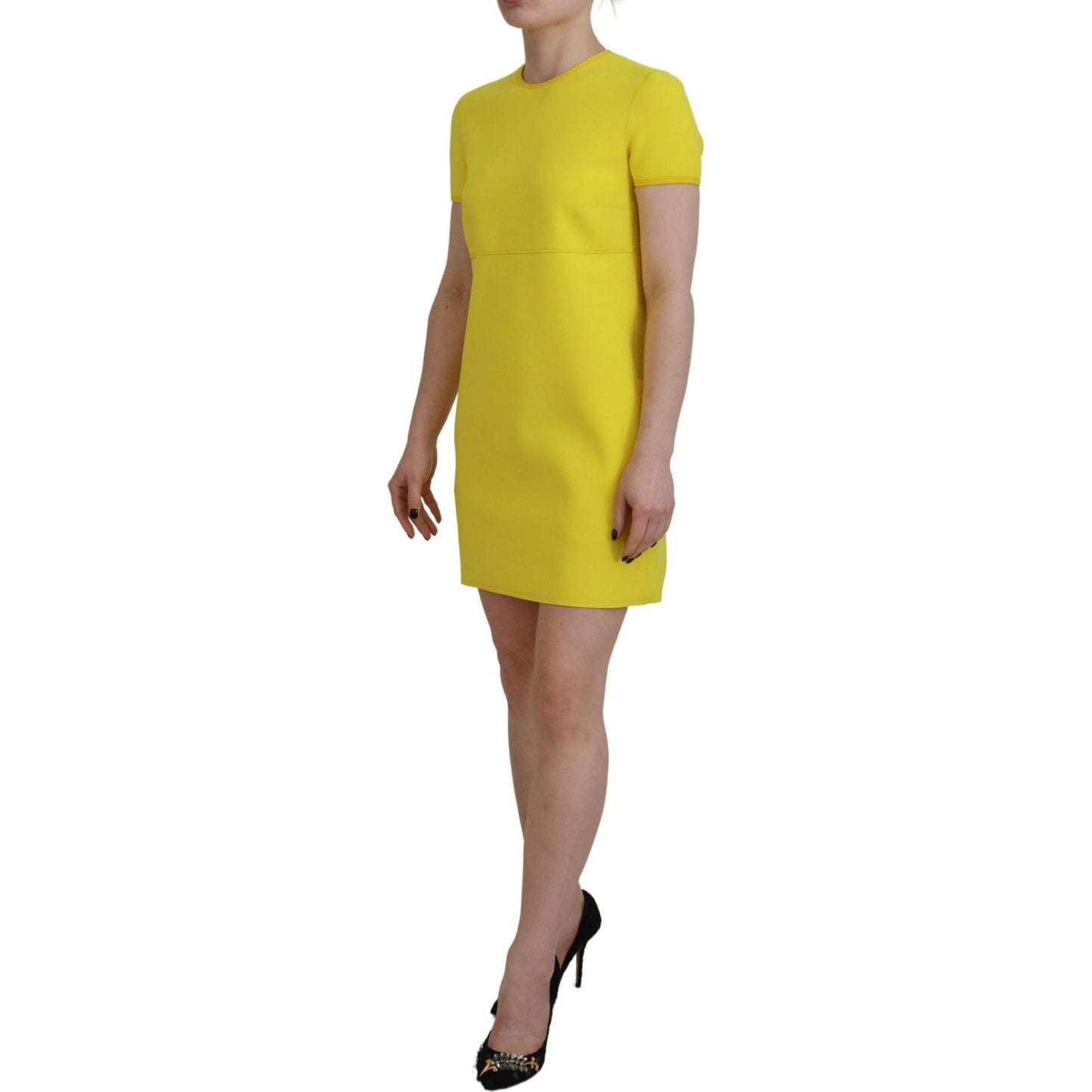 Dsquared² Yellow Nylon Short Sleeves Round Neck Mini Dress TSH83423-38