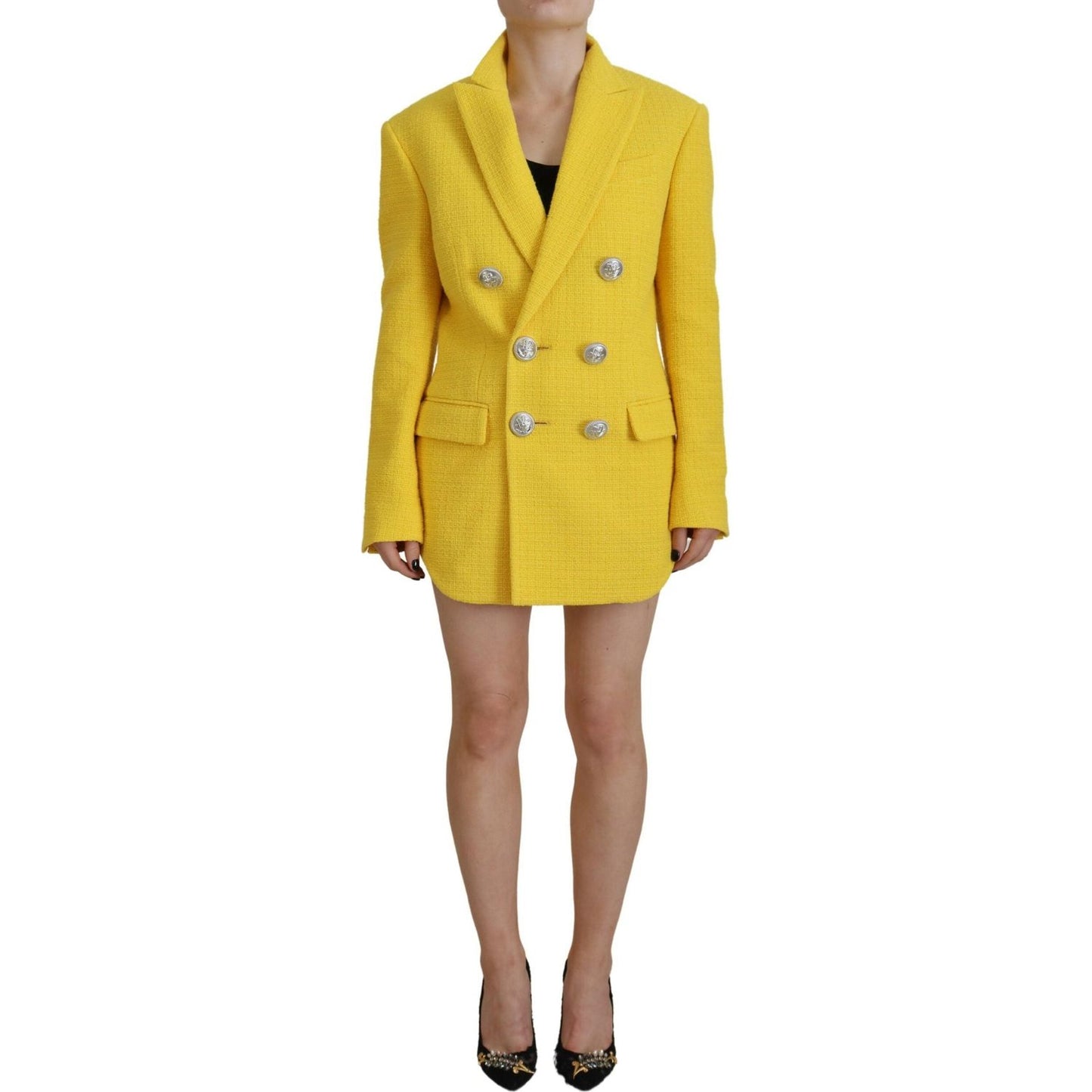 Dsquared² Yellow Peak Double Breasted Suit Blazer Short Set KOS2009-38