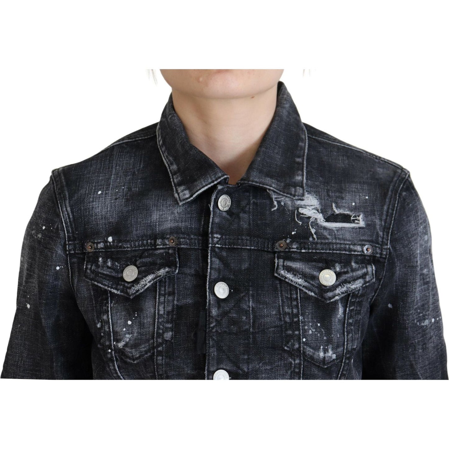 Dsquared² Gray Washed Cotton Distressed Denim Jacket JKT3514-38