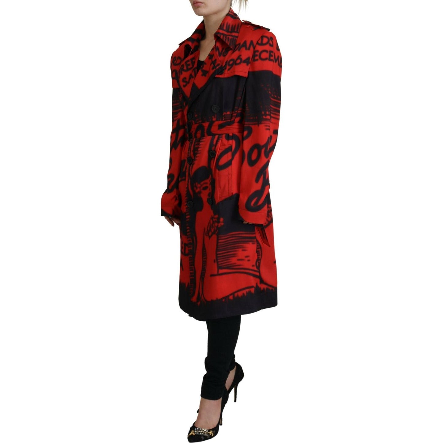 Dsquared² Red Printed Button Collared Desigual Coat Jacket JKT3523-38