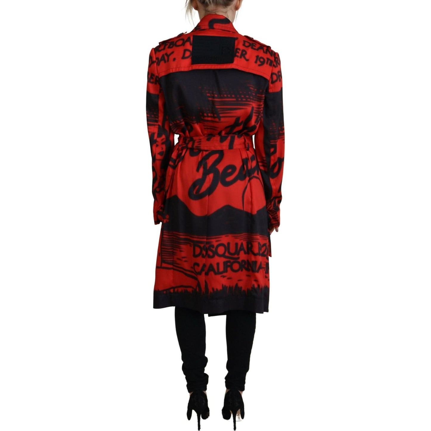 Dsquared² Red Printed Button Collared Desigual Coat Jacket JKT3523-38