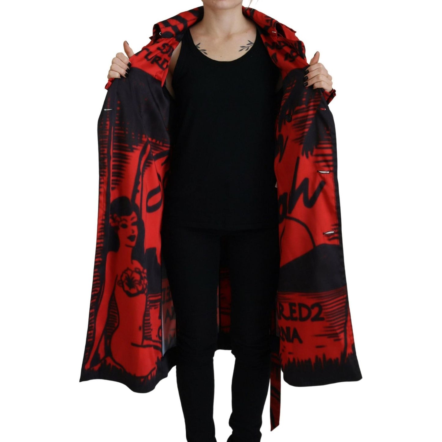 Dsquared² Red Printed Button Collared Desigual Coat Jacket JKT3523-38