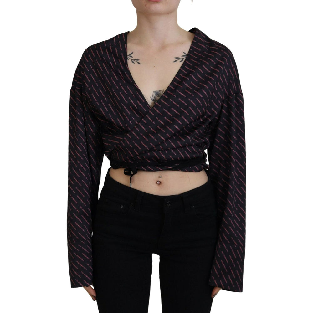 Dsquared² Black Polyester Cropped Logo Printed Blouse Top TSH83374-38