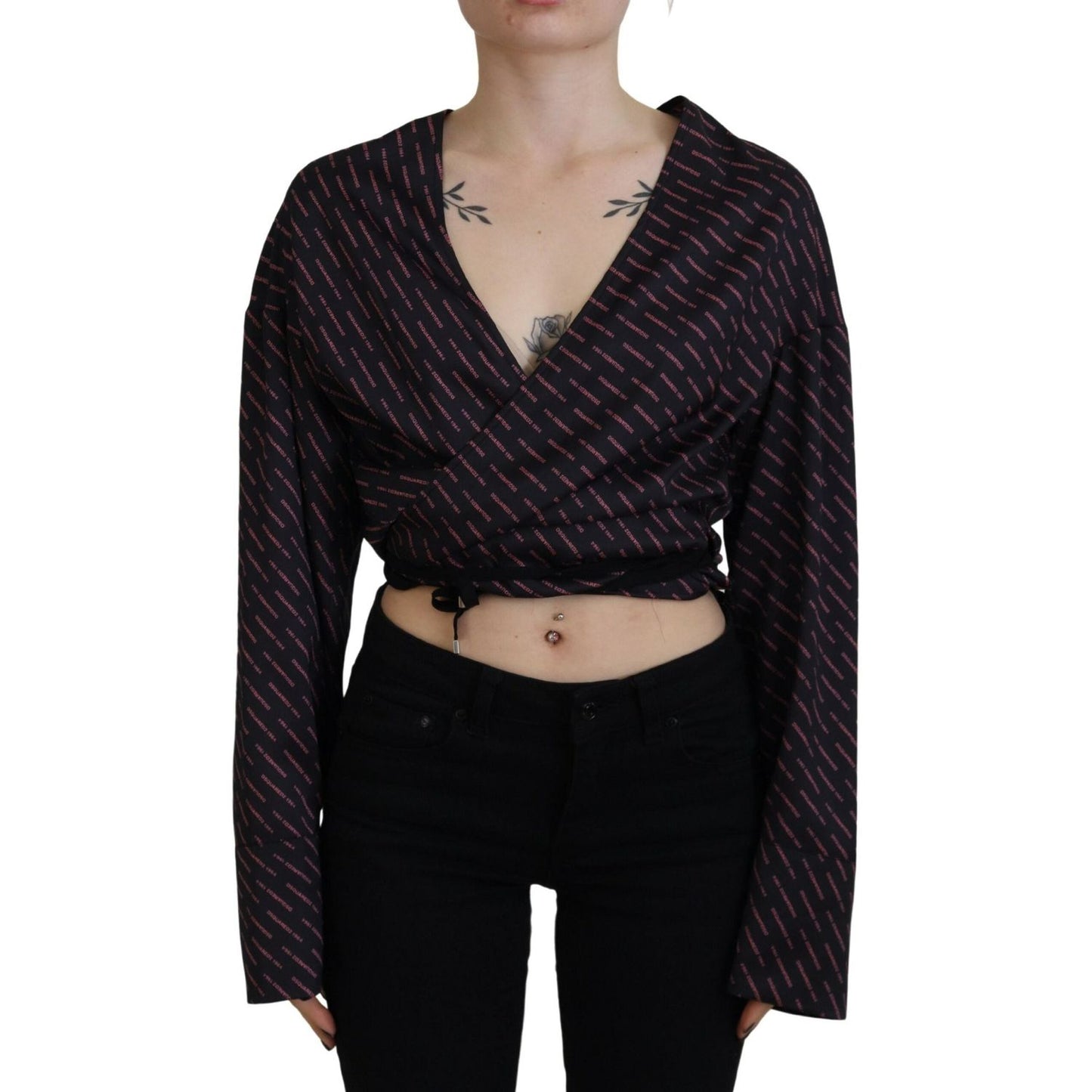Dsquared² Black Polyester Cropped Logo Printed Blouse Top TSH83374-38