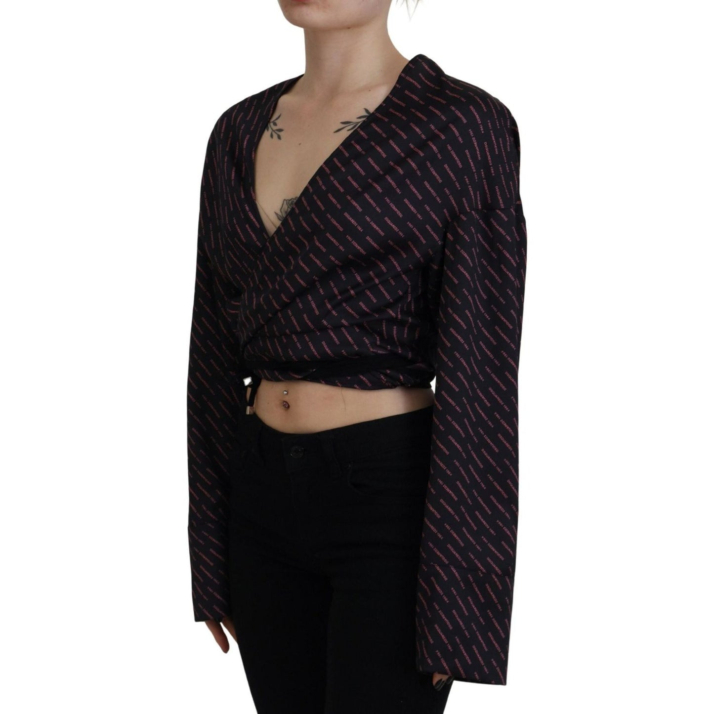 Dsquared² Black Polyester Cropped Logo Printed Blouse Top TSH83374-38