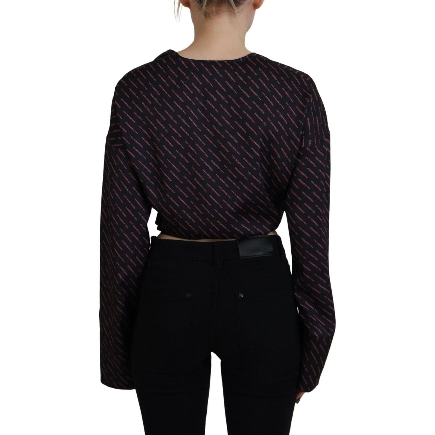 Dsquared² Black Polyester Cropped Logo Printed Blouse Top TSH83374-38