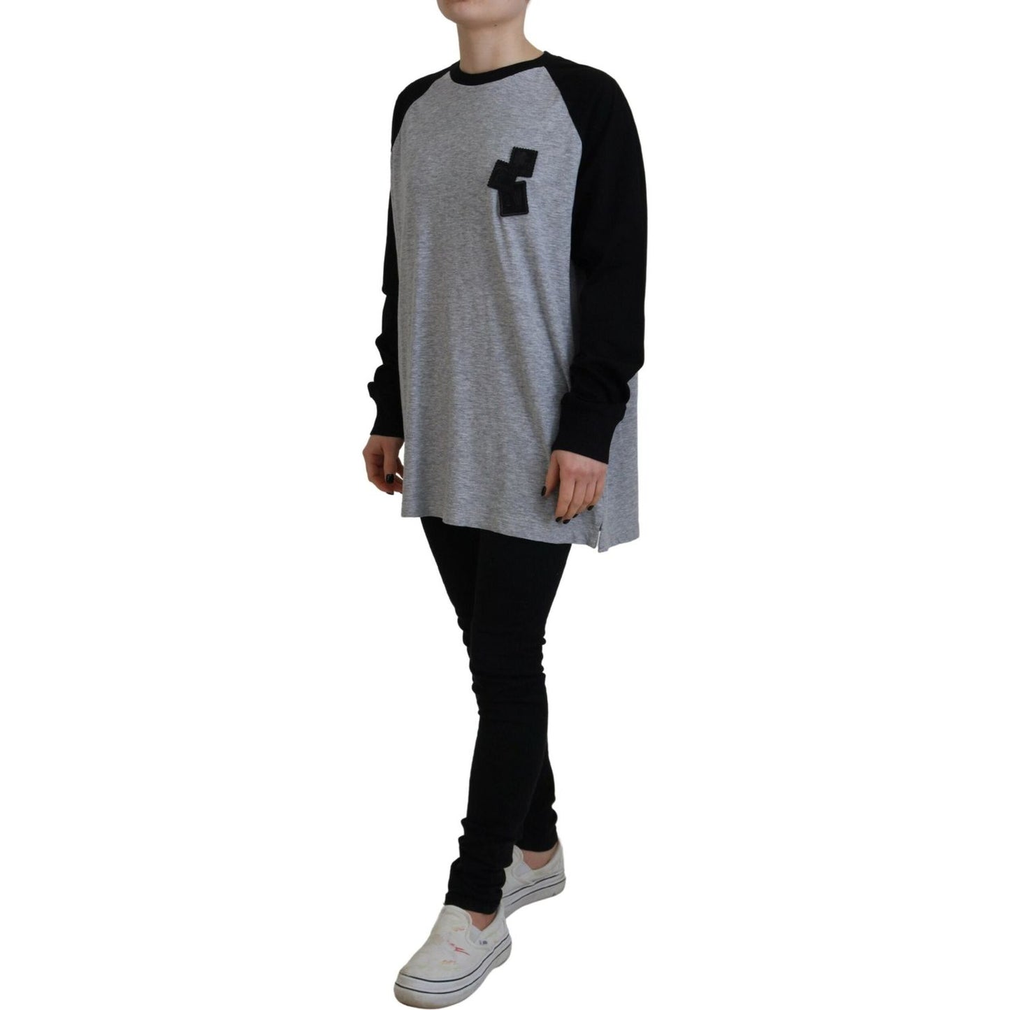Dsquared² Black Gray Cotton Raglan Long Sleeves Casual Top TSH83393-38