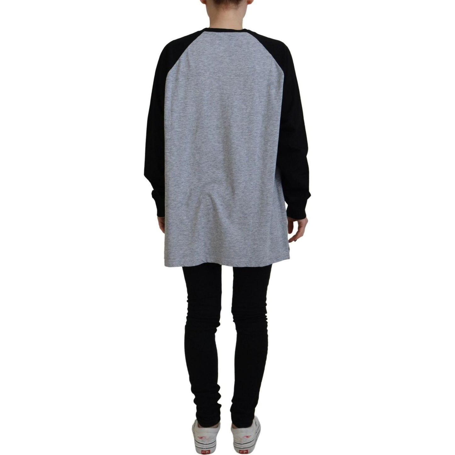 Dsquared² Black Gray Cotton Raglan Long Sleeves Casual Top TSH83393-38