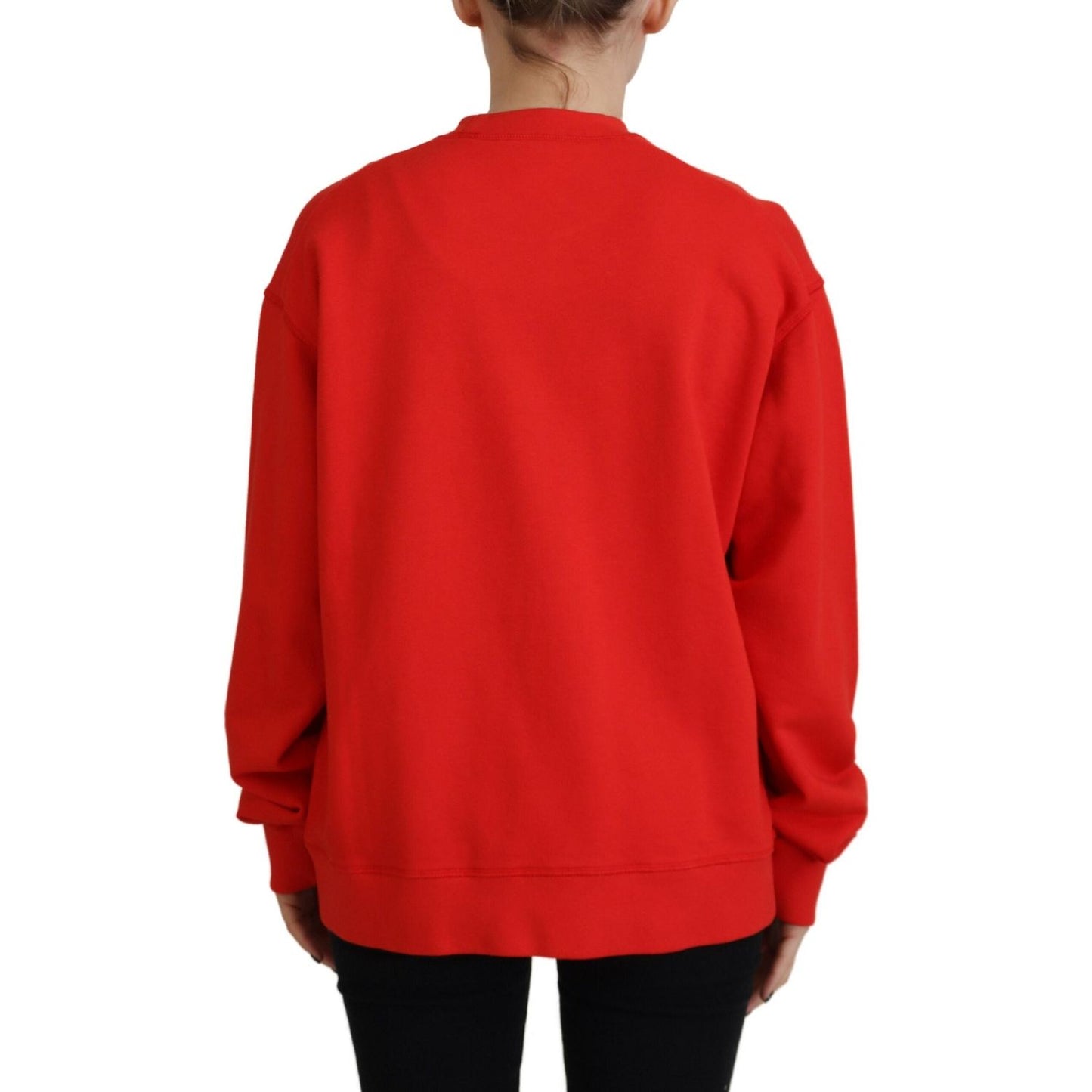 Dsquared² Red Cotton Printed Crew Neck Long Sleeve Sweater TSH83440-38