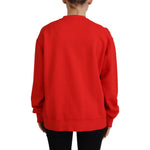 Dsquared² Red Cotton Printed Crew Neck Long Sleeve Sweater TSH83440-38