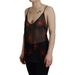 Dsquared² Black Floral Print Spaghetti Strap Tank Blouse Top TSH83373-38