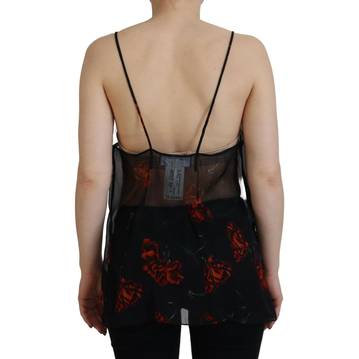 Dsquared² Black Floral Print Spaghetti Strap Tank Blouse Top TSH83373-38