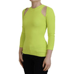 Dsquared² Yellow Green Viscose Open Shoulder Long Sleeves Top TSH83376-38