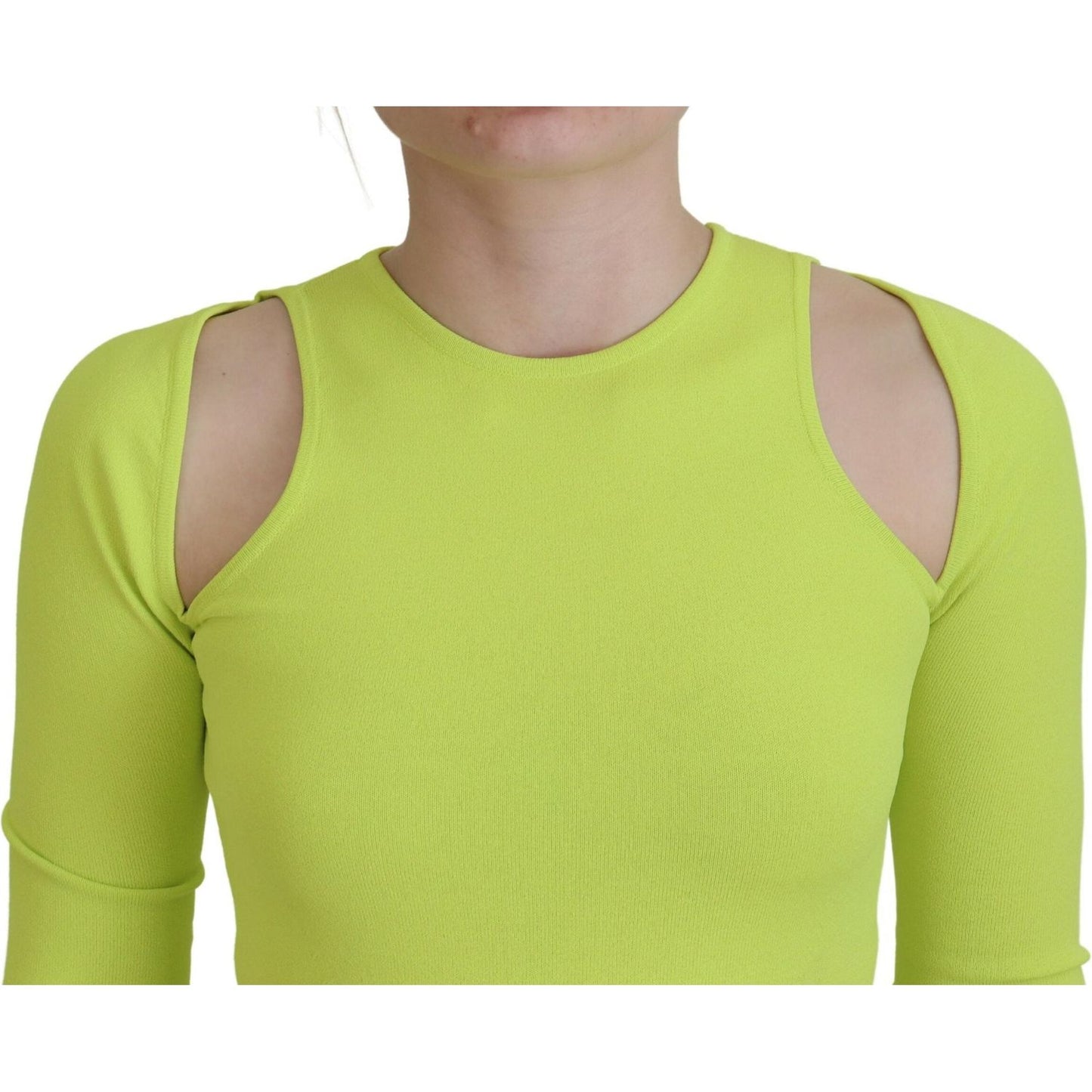 Dsquared² Yellow Green Viscose Open Shoulder Long Sleeves Top TSH83376-38