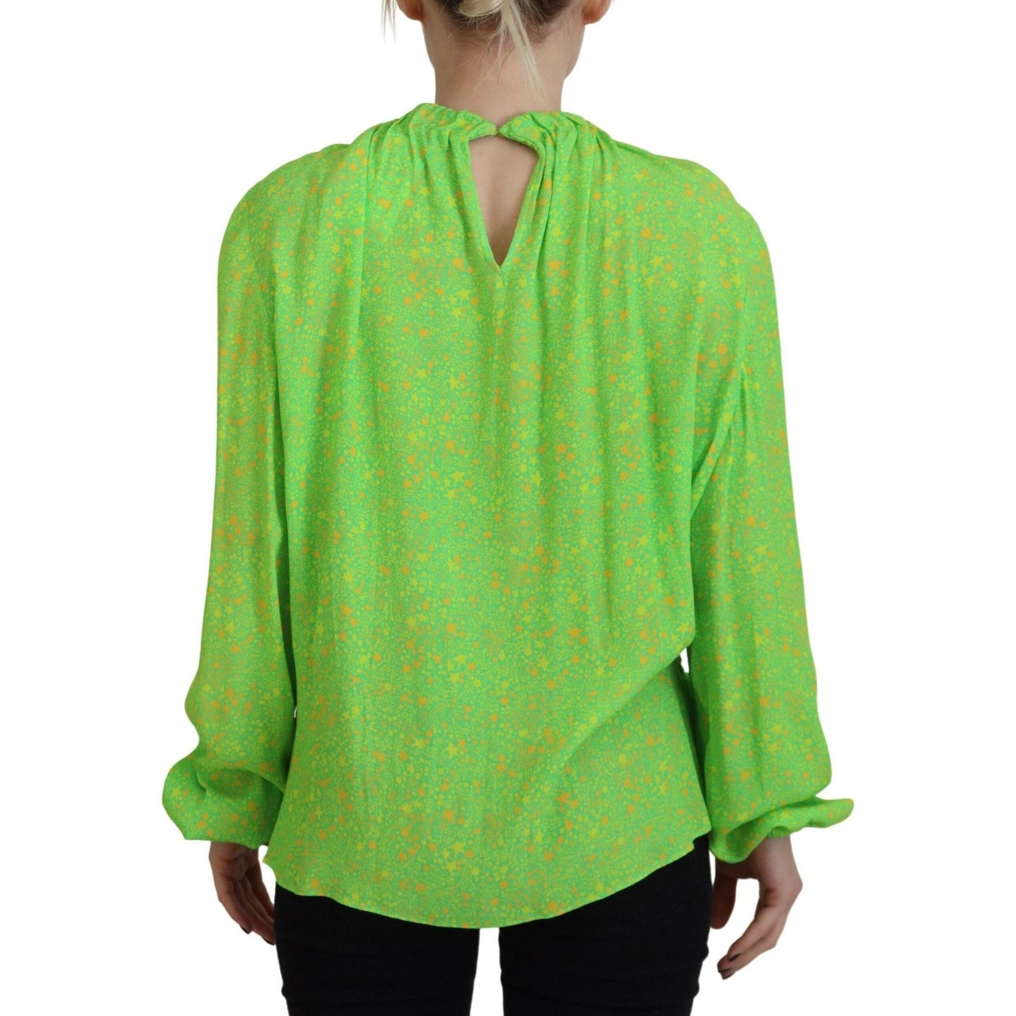 Dsquared² Green Stars Print Viscose Long Sleeves Blouse Top TSH83379-38