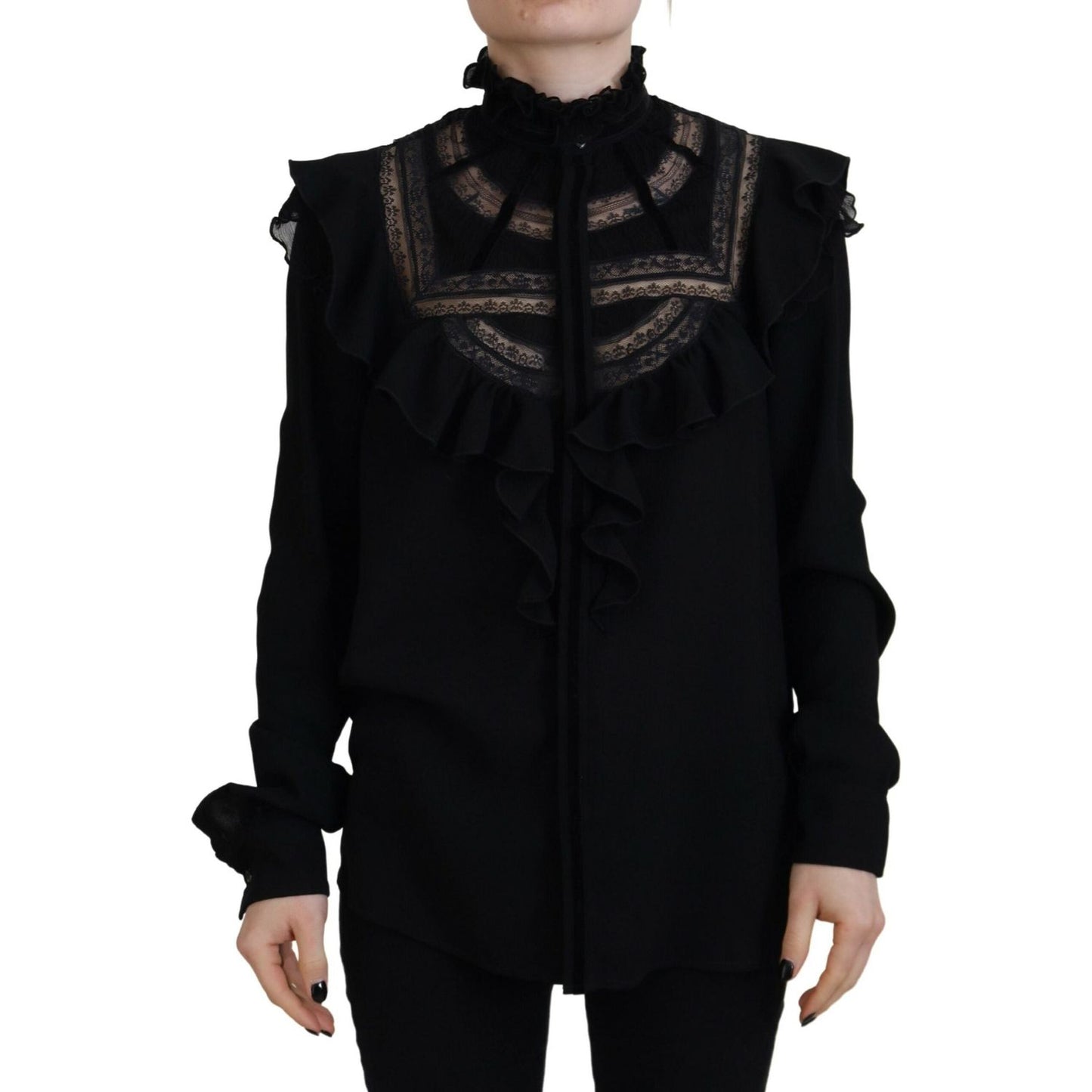 Dsquared² Black Lace Trim Turtle Neck Long Sleeves Top TSH83382-38