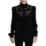 Dsquared² Black Lace Trim Turtle Neck Long Sleeves Top TSH83382-38