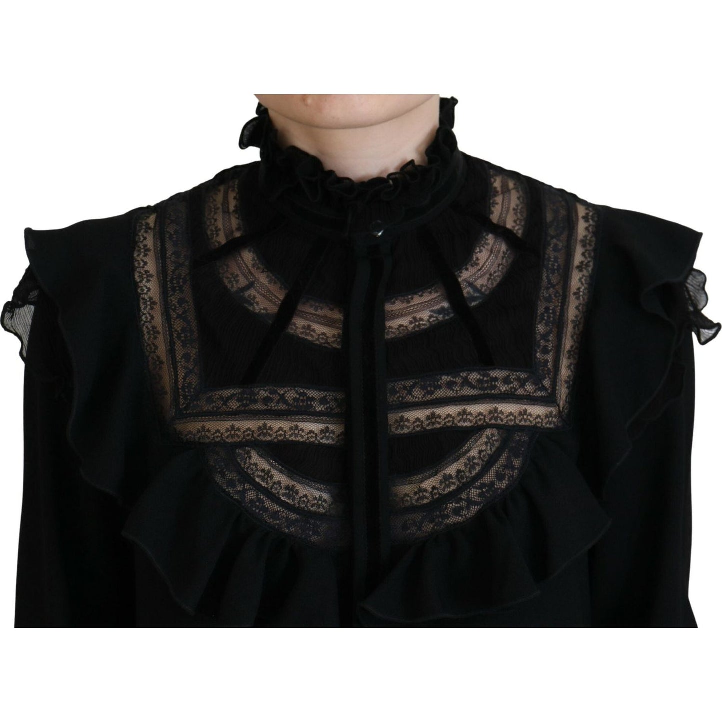 Dsquared² Black Lace Trim Turtle Neck Long Sleeves Top TSH83382-38
