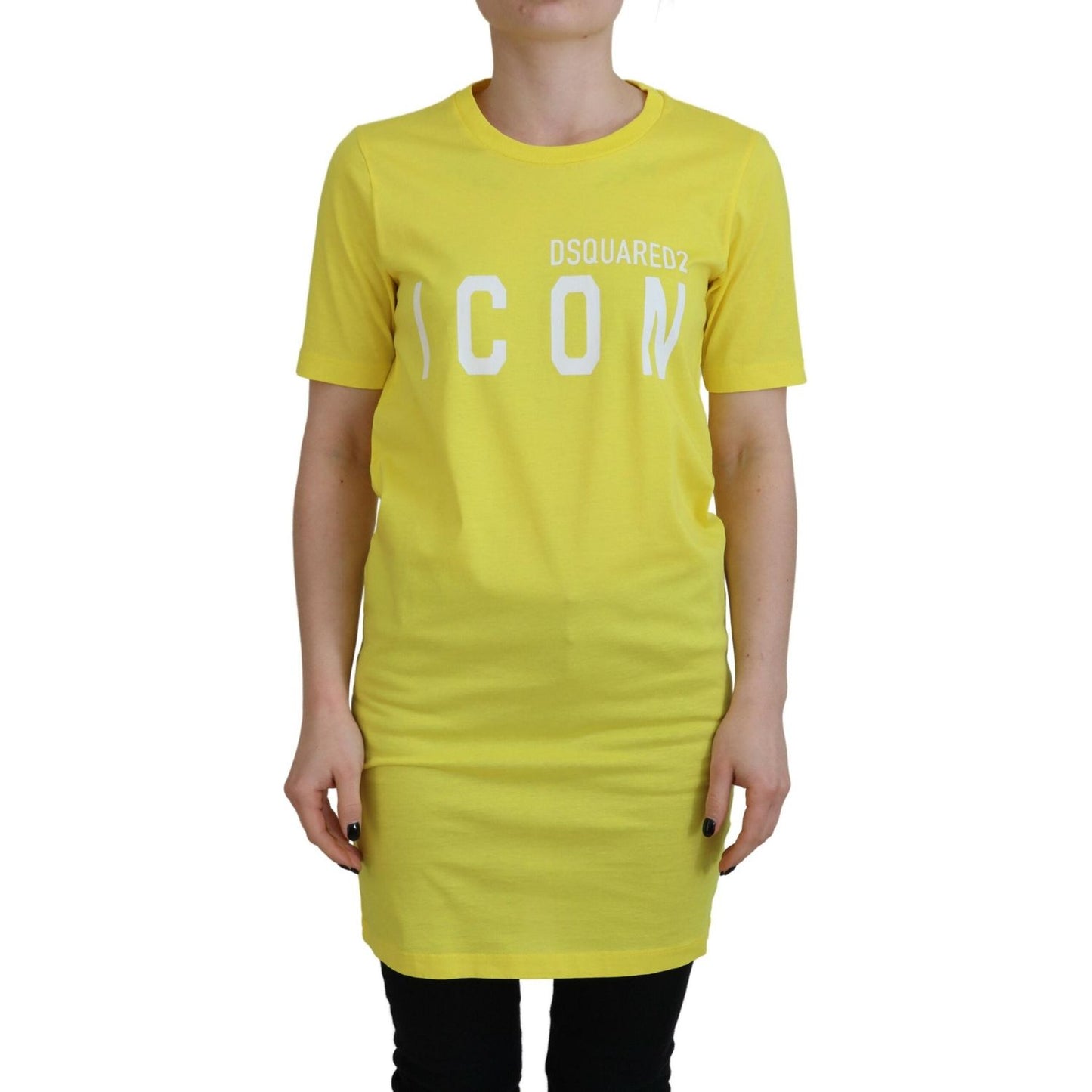 Dsquared² Yellow CottonShiny Icon Renny Dress Crewneck T-shirt TSH83390-38