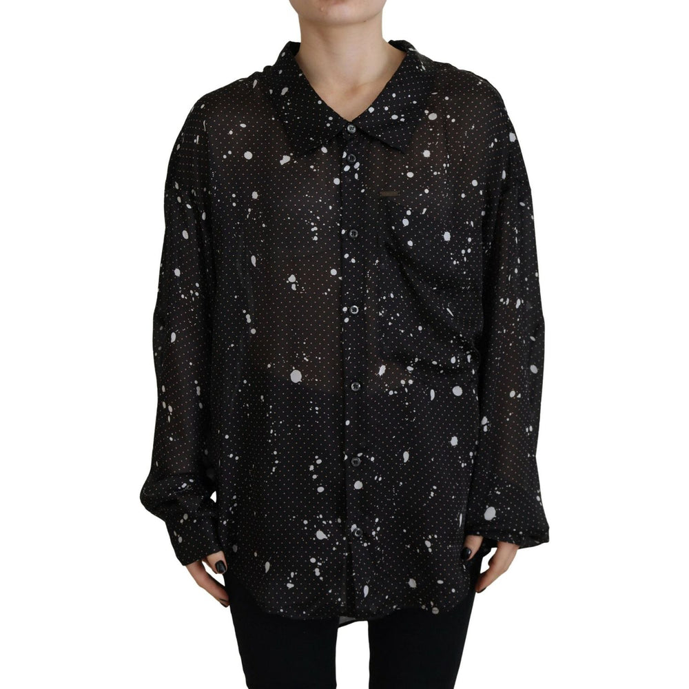 Dsquared² Black Polka Dots Collared Button Down Blouse Top TSH83395-38