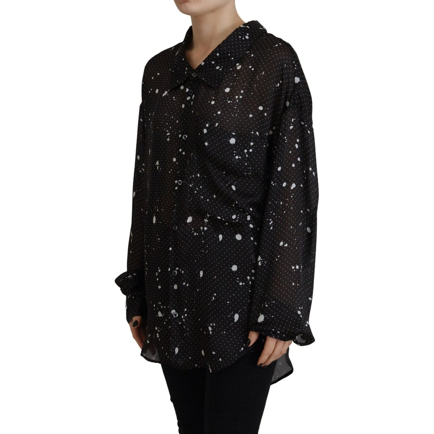 Dsquared² Black Polka Dots Collared Button Down Blouse Top TSH83395-38
