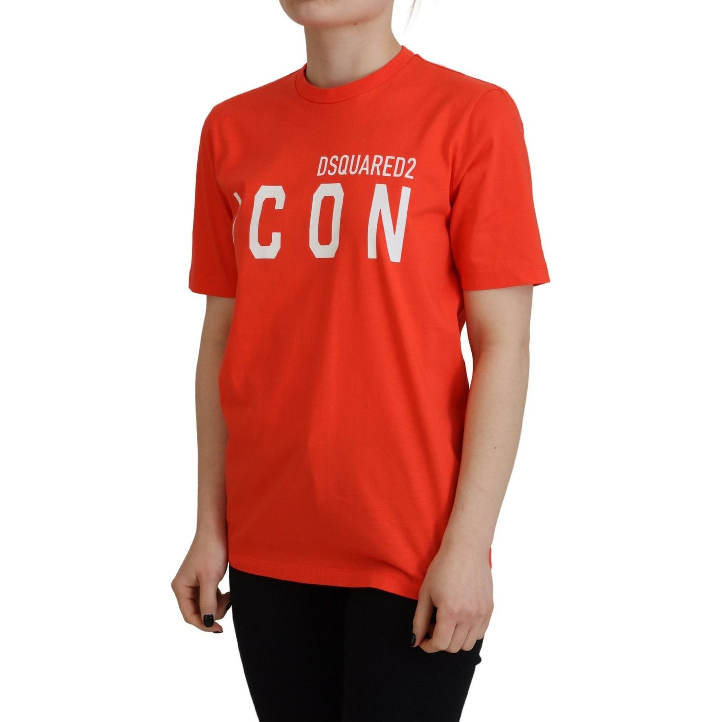 Dsquared² Orange Cotton Shiny Icon East Tee Crewneck T-shirt TSH83404-38