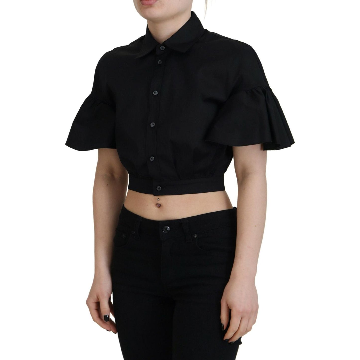 Dsquared² Black Collared Button Down Short Sleeve Cropped Top TSH83413-38