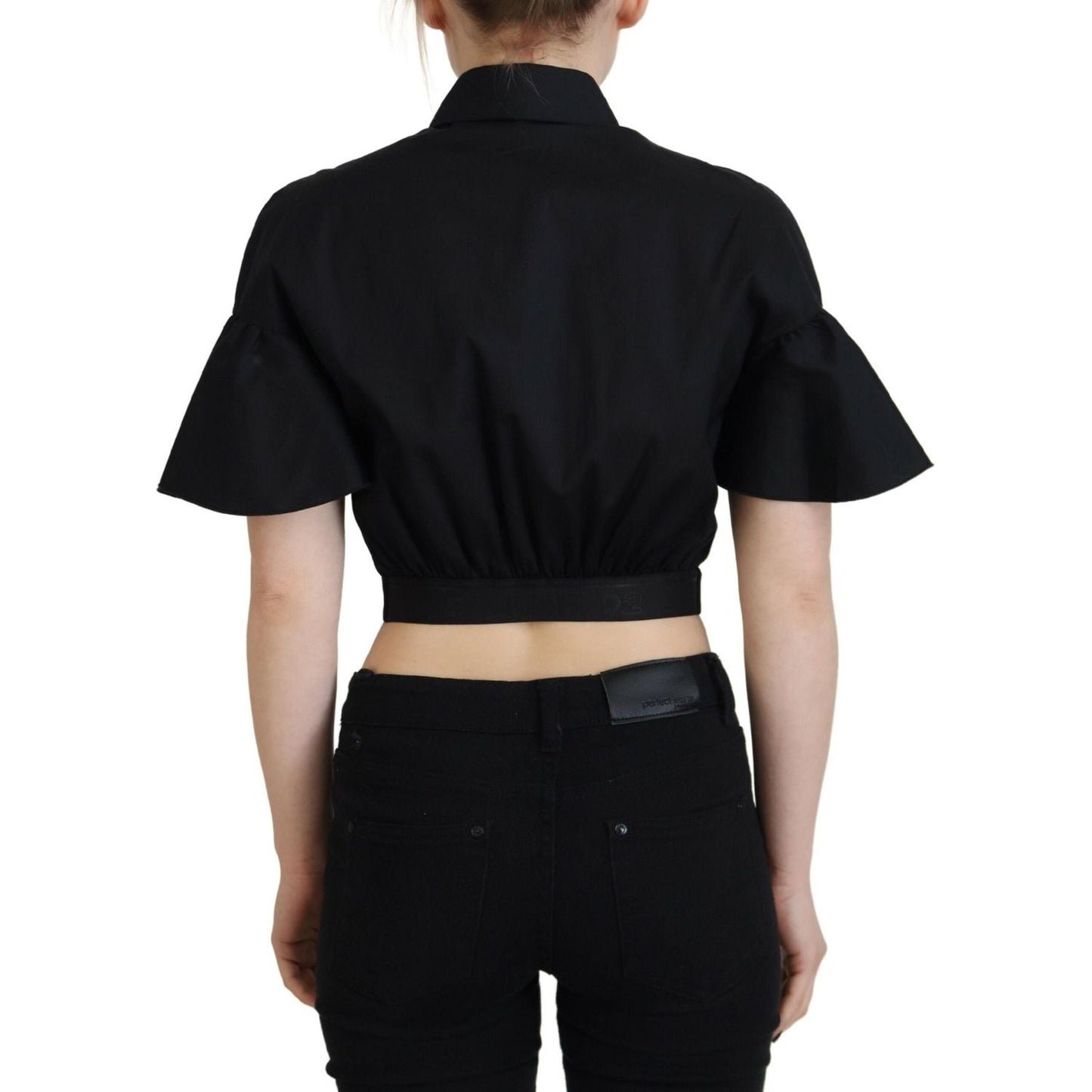 Dsquared² Black Collared Button Down Short Sleeve Cropped Top TSH83413-38