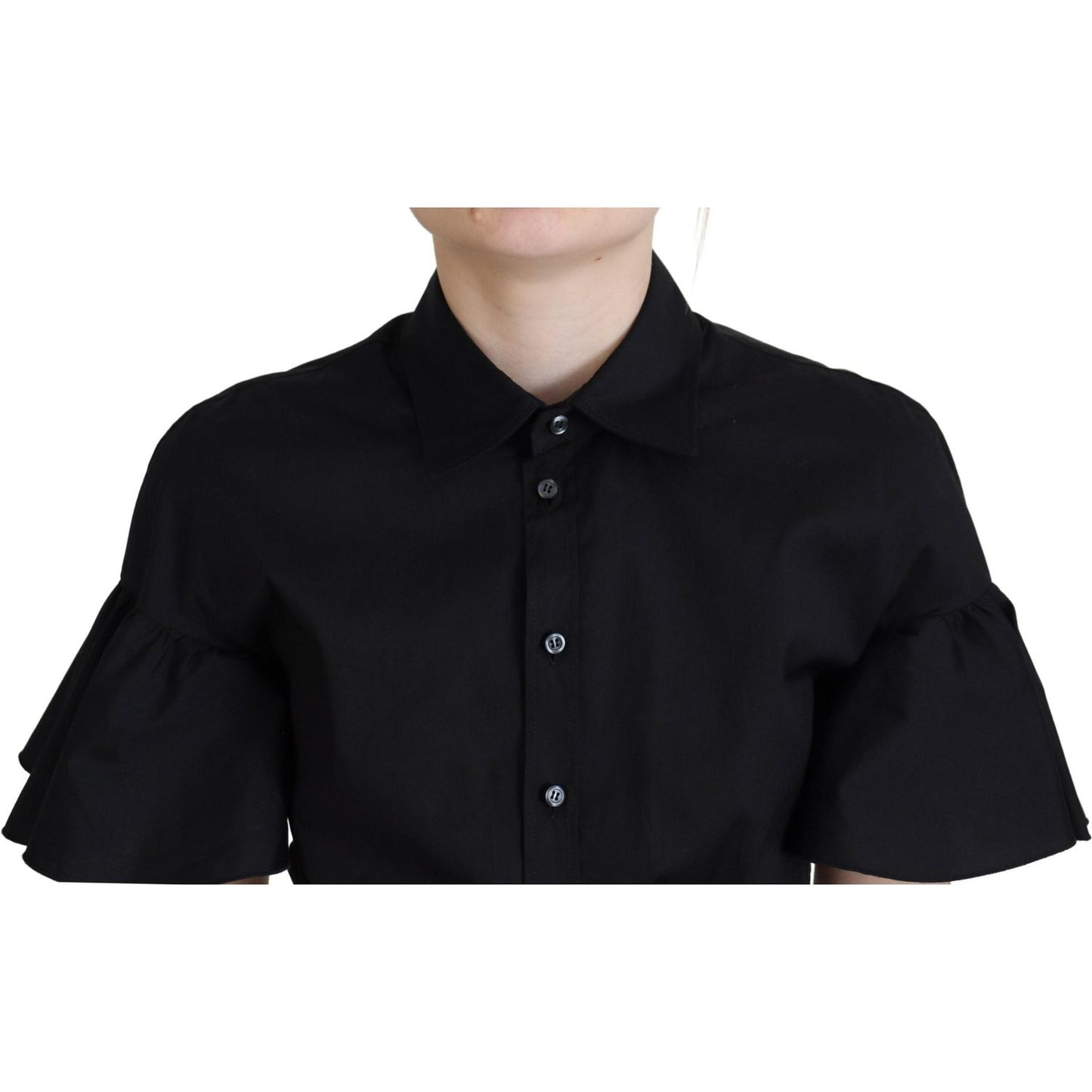 Dsquared² Black Collared Button Down Short Sleeve Cropped Top TSH83413-38