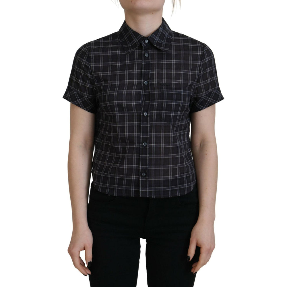 Dsquared² Black Checkered Collared Button Short Sleeves Top TSH83414-38