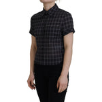 Dsquared² Black Checkered Collared Button Short Sleeves Top TSH83414-38