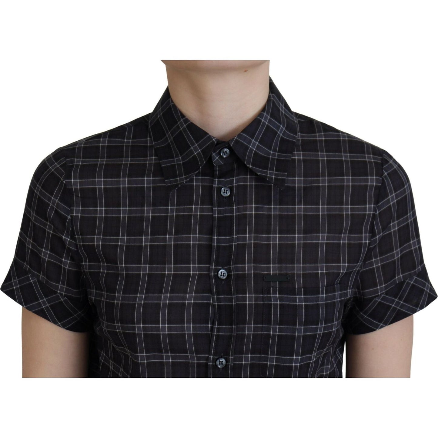 Dsquared² Black Checkered Collared Button Short Sleeves Top TSH83414-38