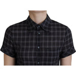 Dsquared² Black Checkered Collared Button Short Sleeves Top TSH83414-38