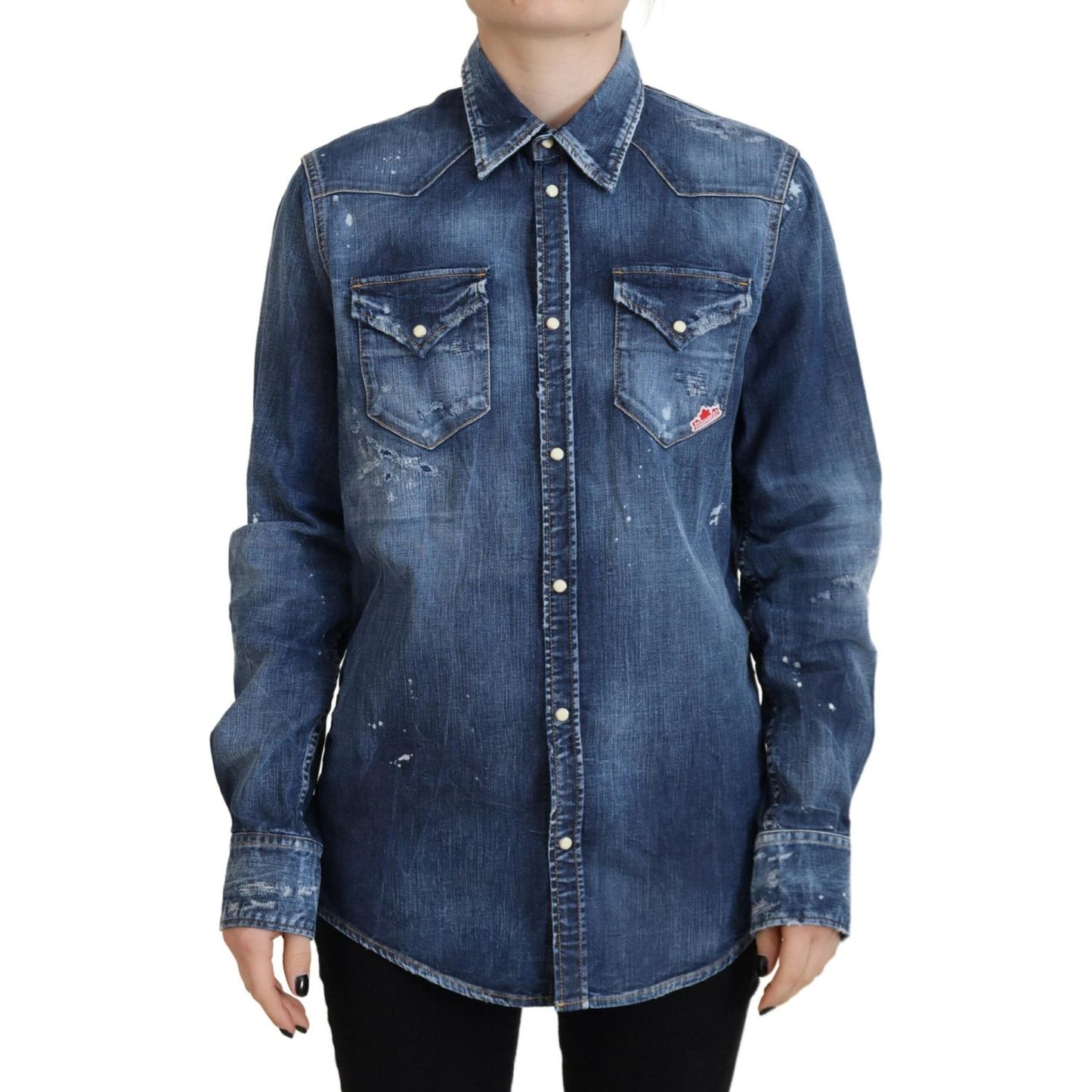 Dsquared² Blue Washed Cotton Button Down Collared Denim Shirt TSH83430-38