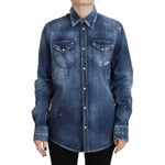 Dsquared² Blue Washed Cotton Button Down Collared Denim Shirt TSH83430-38
