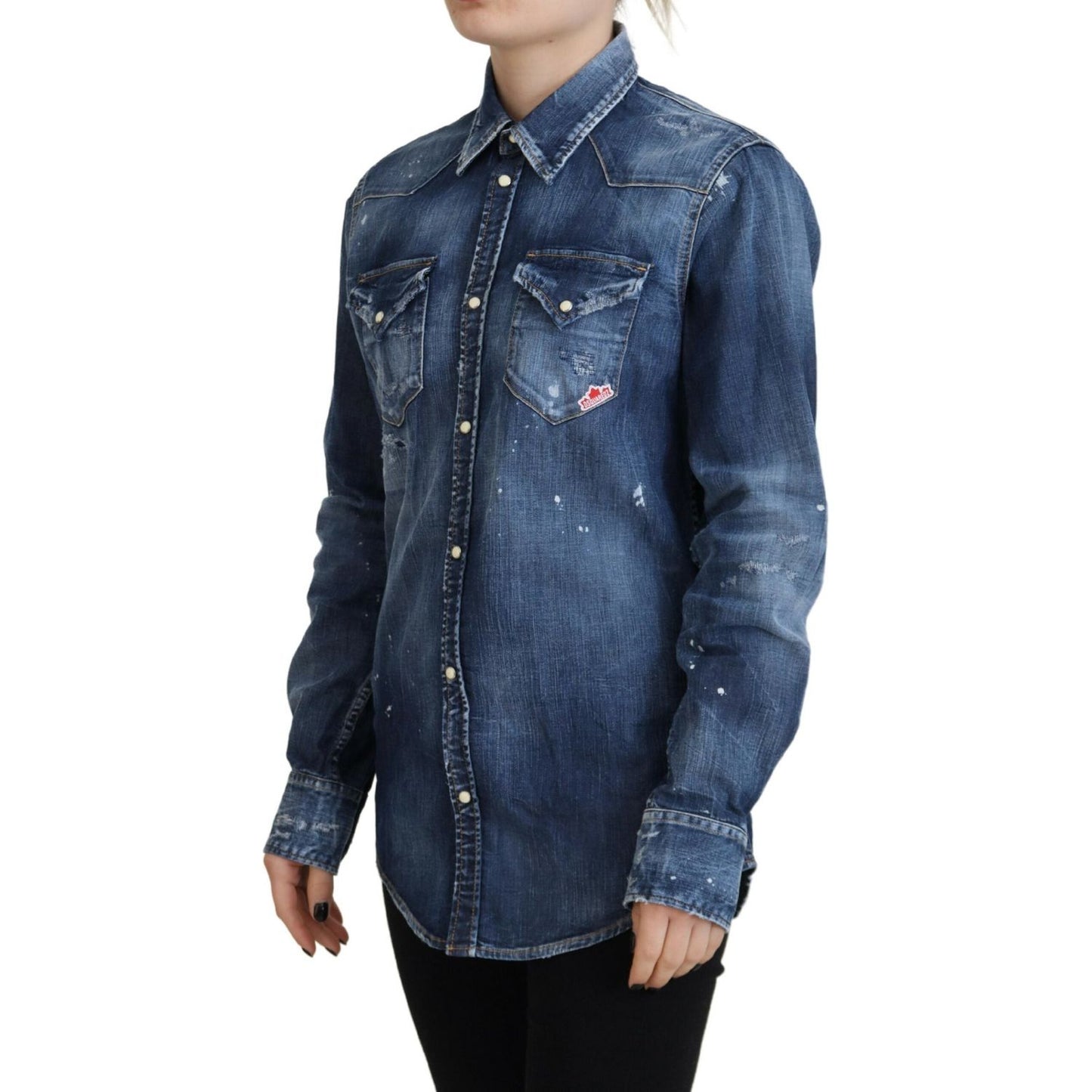 Dsquared² Blue Washed Cotton Button Down Collared Denim Shirt TSH83430-38
