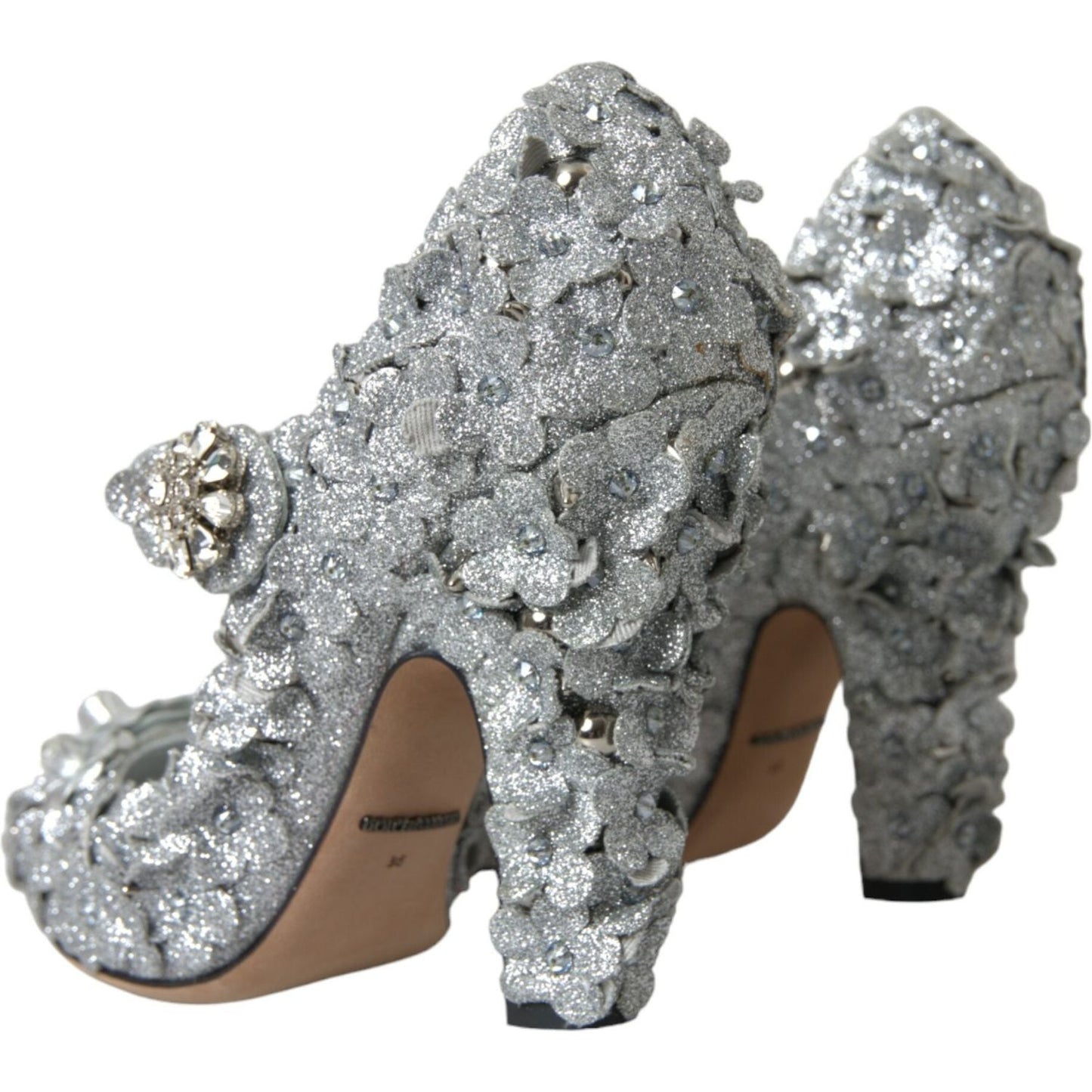 Dolce & Gabbana Silver Floral Crystal Mary Jane Pumps Shoes LA10725-36