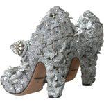 Dolce & Gabbana Silver Floral Crystal Mary Jane Pumps Shoes LA10725-36
