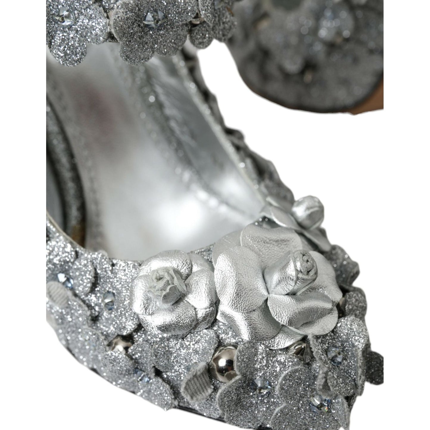 Dolce & Gabbana Silver Floral Crystal Mary Jane Pumps Shoes LA10725-36