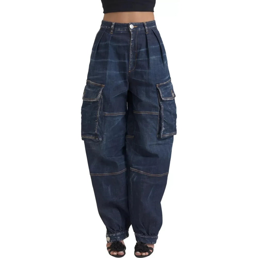 Dsquared² Blue High Waist Cotton Cargo Baggy Denim Jeans PAN74492-38