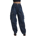Dsquared² Blue High Waist Cotton Cargo Baggy Denim Jeans PAN74492-38