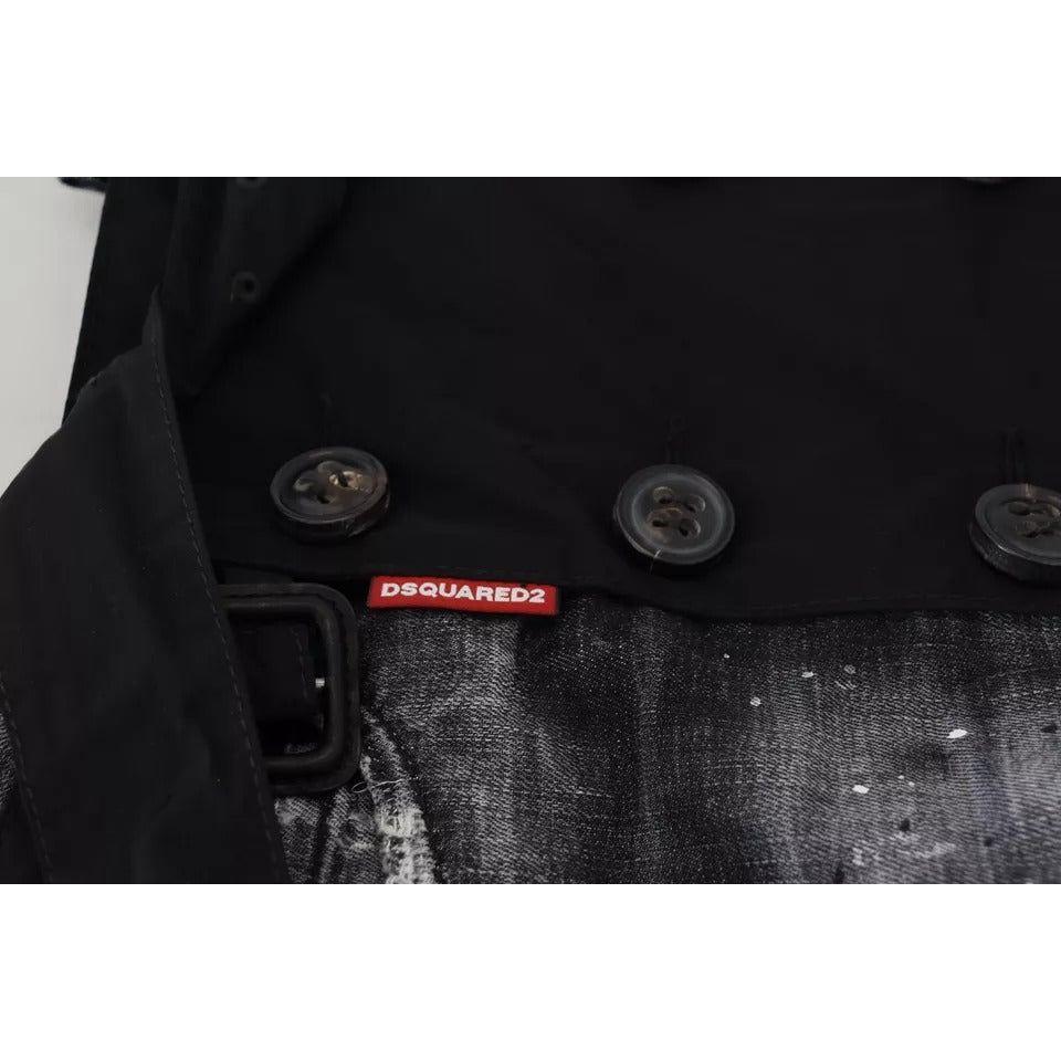 Dsquared² Black Distressed Mid Waist A-line Denim Mini Skirt SKI1878-38
