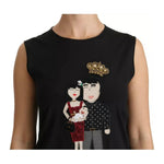 Dolce & Gabbana Black Silk DG Family Crystal Sleeveless Top TSH4291-40