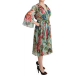 Dolce & Gabbana Multicolor Green Silk Wrap Gown Dress DR28297-42