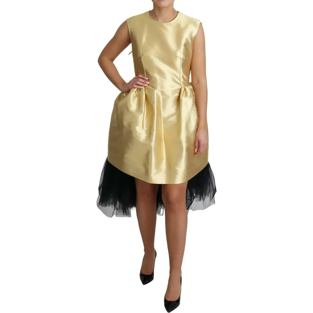 Dolce & Gabbana Polyester Gold Sleeveless A-line Tulle Dress DR2782