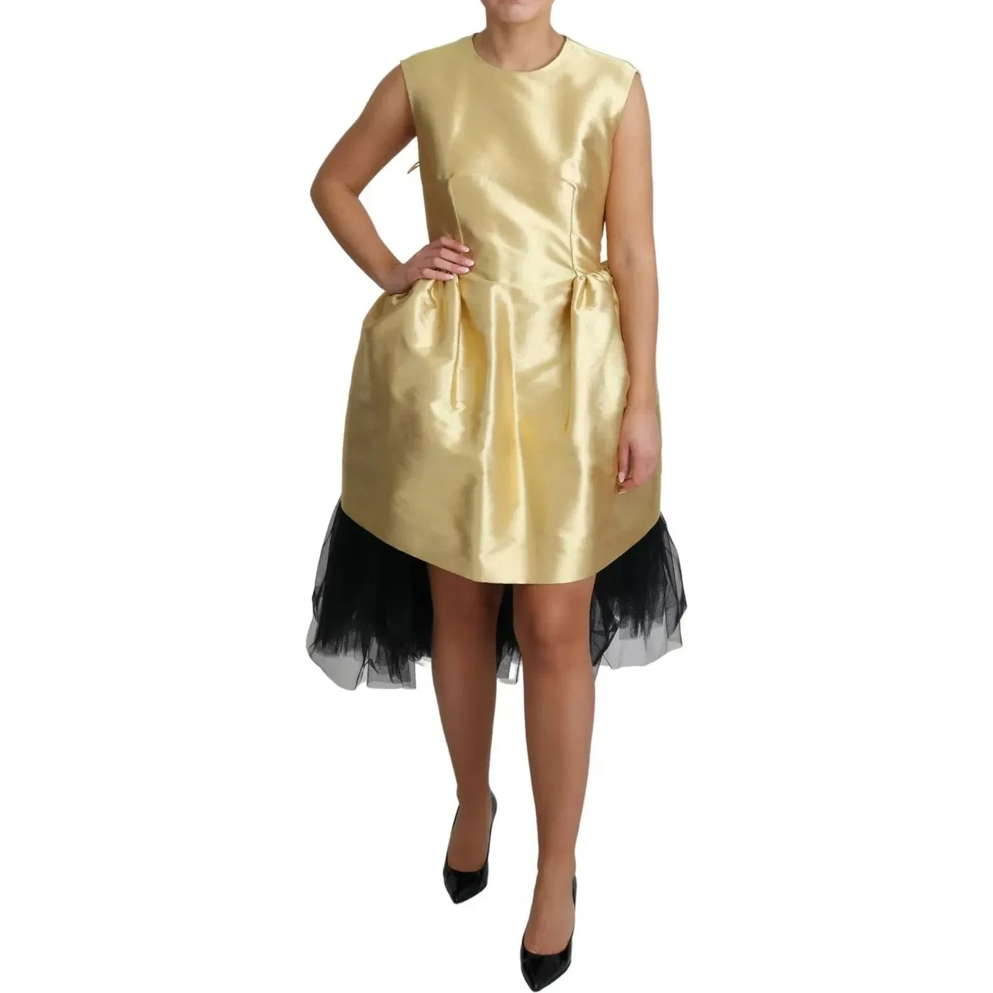 Dolce & Gabbana Polyester Gold Sleeveless A-line Tulle Dress DR2782