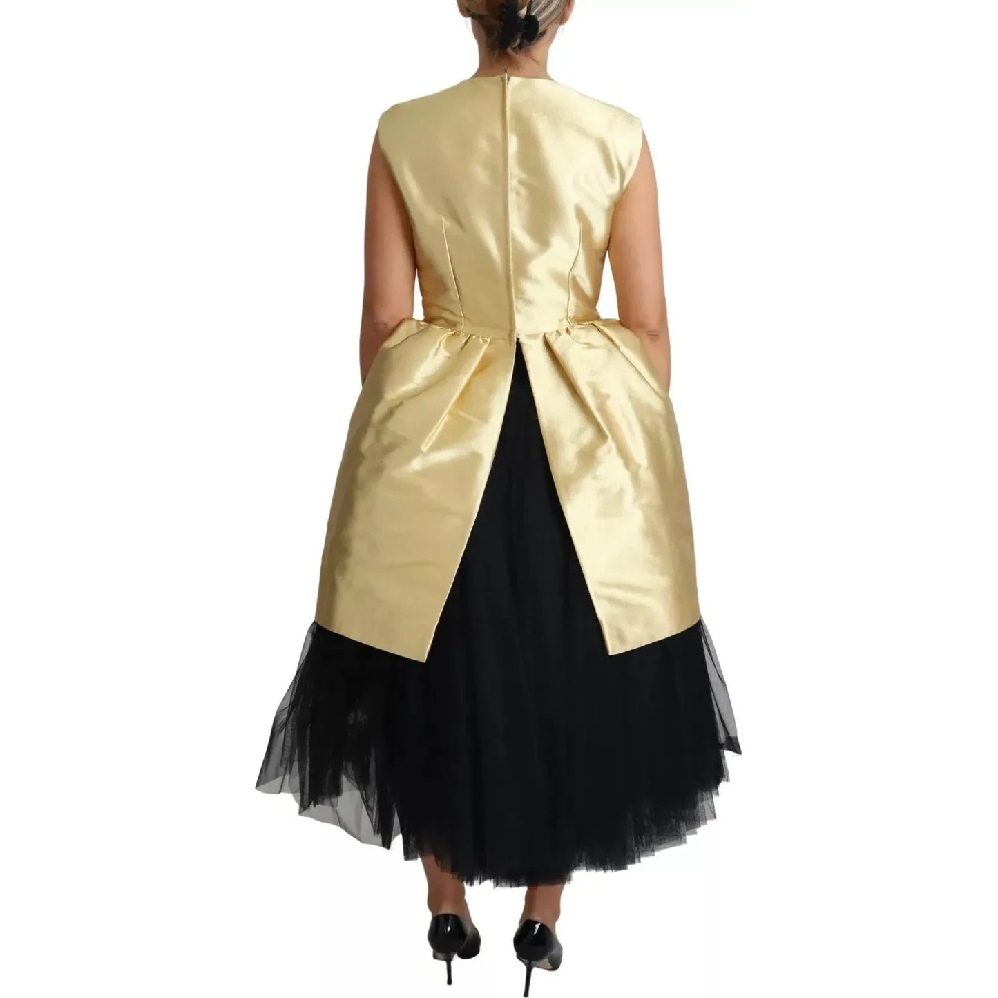 Dolce & Gabbana Polyester Gold Sleeveless A-line Tulle Dress DR2782