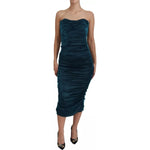 Dolce & Gabbana Silk Blend Blue Satin Fitted Strapless Dress DR28819